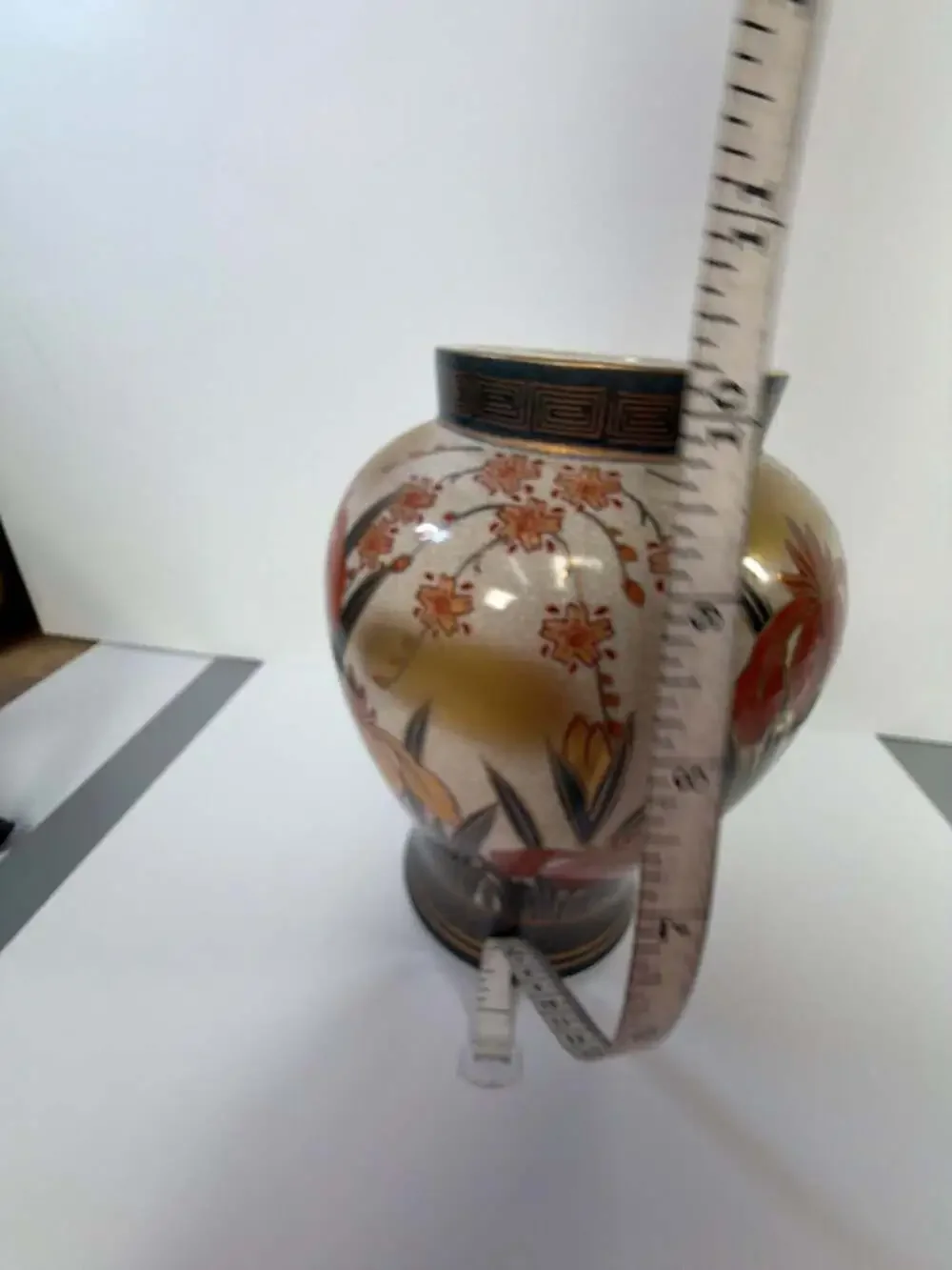 Vintage Satsuma Japanese Hand-Painted Porcelain Vase with Iris Motif and Gilt De